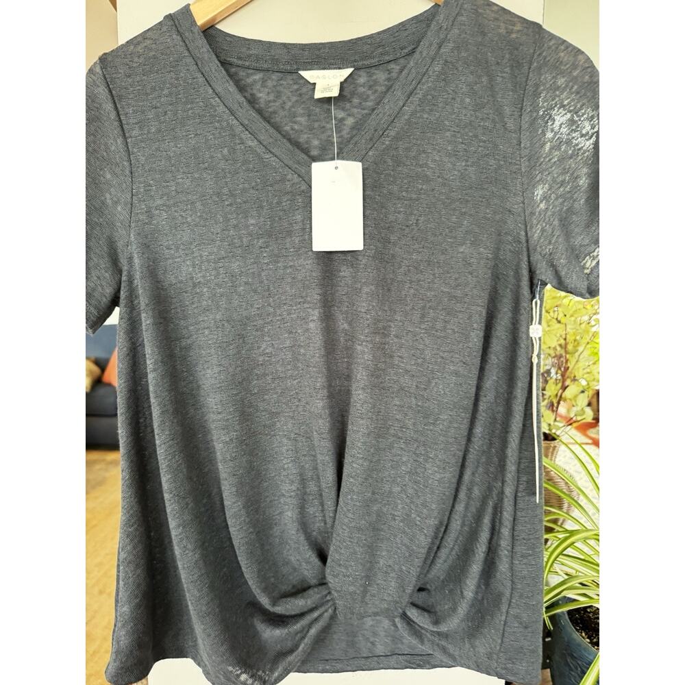 NWT Caslon Womens Lightweight Charcoal Slub Grey Top Sz Sm Casual Sheer Staple